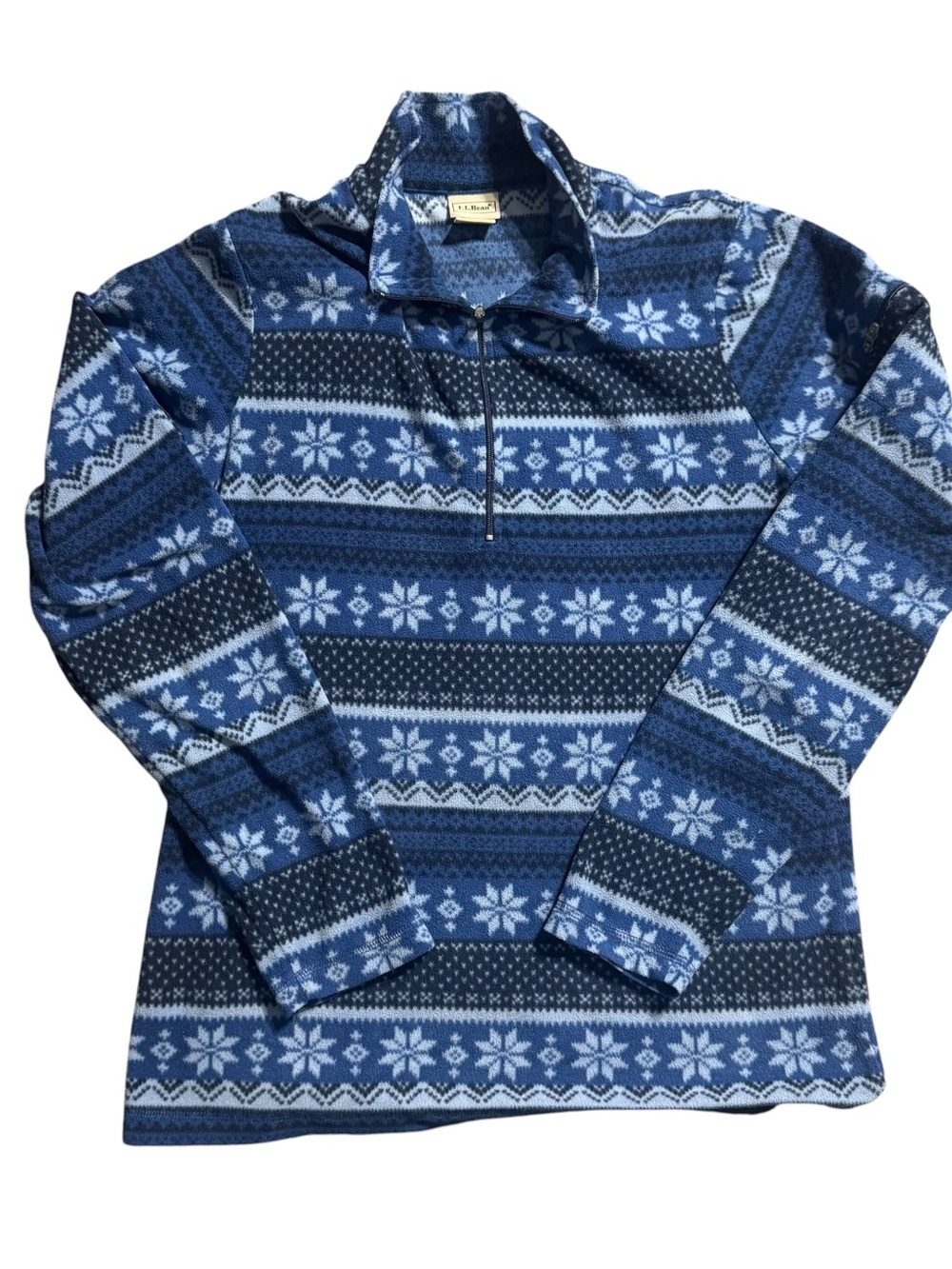 L.L. Bean 1/4 Zip Fleece Pullover Women’s Small Nordic Blue Snowflake Pattern